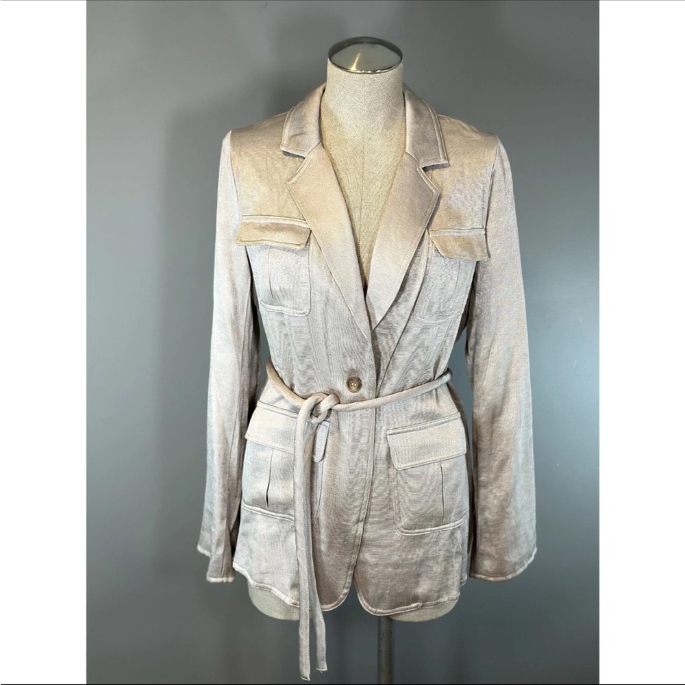 Anthropologie Current Air Metallic Rope Tie Blazer in Gray Size L